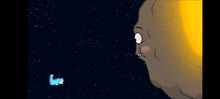 a cartoon cat is flying through space with a blue light coming out of its mouth