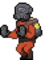 a pixel art of a man wearing a helmet