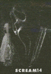 a poster for the movie scream14 shows a ghostly figure
