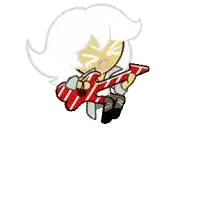 a cartoon character is flying a red and white airplane in the air .