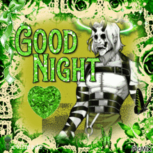 a picture of a monster with horns and the words good night