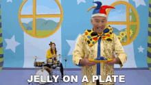 jelly on a plate anthony field the wiggles holding jelly gelatin
