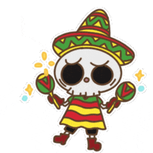 a skull wearing a sombrero and holding maracas