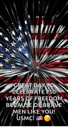 a poster that says " great day to celebrate 250 years of freedom because of brave men like you usmc "