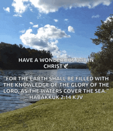 a picture of a body of water with a bible verse from habakkuk 2:14 kjv
