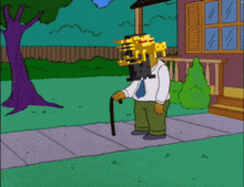 a cartoon of a man with a cane and a football in the background