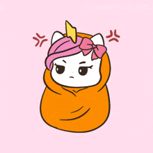 a cartoon drawing of a unicorn wrapped in a blanket