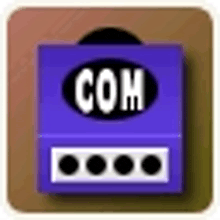 a purple box with the word com on it is on a brown background .