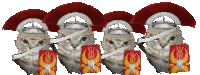 a row of cats wearing helmets and shields