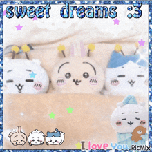 a picture of stuffed animals with the words sweet dreams 3 on top