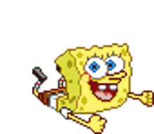 a pixel art of spongebob laughing with the words ha ha ha in the background