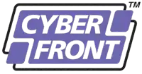 a purple and white logo for cyber front tm