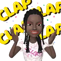 a cartoon girl with braids is surrounded by yellow letters that say clap