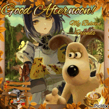 a picture of a girl and a dog says good afternoon