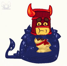 a pixel art of a devil holding lindt chocolate