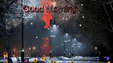 a picture of a street with the words good morning