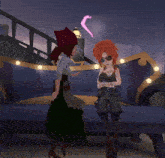 two cartoon characters are standing next to each other with a pink heart behind them