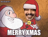 a merry xmas greeting card with a santa claus