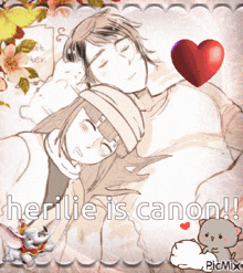 a drawing of a man and woman with the words herilie is canon