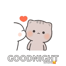 a cartoon of a cat kissing another cat with the words goodnight babe below