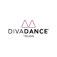 the logo for diva dance toledo is a pink and black logo with a pink triangle in the middle .