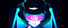 a drawing of a girl wearing a hat and glasses with the letters hh on it