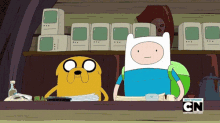 a cartoon of a man and a dog with cn on the bottom right