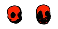 a red and black skull with a hole in the middle