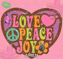 a heart with the words love peace joy written inside of it
