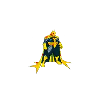 a pixel art drawing of a batman with a yellow cape