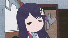 a cartoon of a girl with purple hair and two stars on her hair