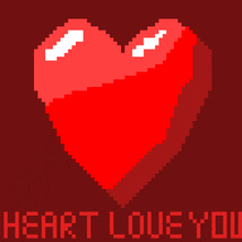 pixel art of a red heart with the words heart love you below it