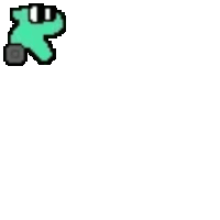 a pixel art drawing of a green cartoon character with sunglasses and a wheel .