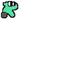 a pixel art drawing of a green cartoon character with sunglasses and a wheel .