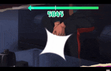a video game screen shows a character with the number 5845 on it