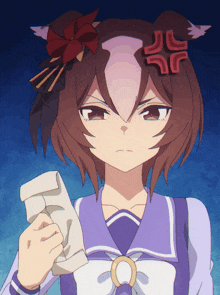 a girl with a flower in her hair has an angry face