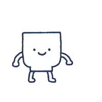 a cartoon drawing of a square with a face and arms