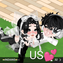 a cartoon of a girl and a boy with the word us on the bottom