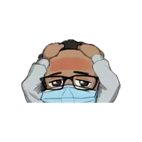 a cartoon drawing of a man wearing glasses and a face mask