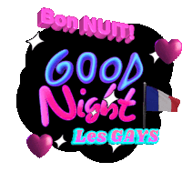 a sign that says good night les gays with hearts and a flag