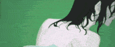 a drawing of a woman 's back with long black hair