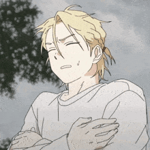 a drawing of a man with blonde hair making a funny face