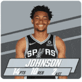 a basketball player named johnson is wearing a spurs jersey