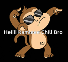 a cartoon monkey wearing sunglasses is pointing at something