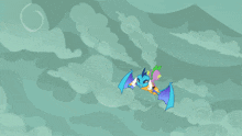 a cartoon of a dragon with horns and a blue head