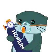 a cartoon otter wearing an oxygen mask is holding a cylinder of hobium