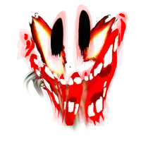 a drawing of a butterfly with red wings and white teeth on a white background