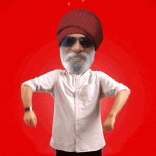 a man with a beard wearing a red beanie and sunglasses is dancing in front of the word yeah