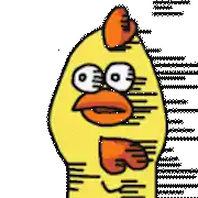 a cartoon chicken with a big orange beak is standing in front of a ruler