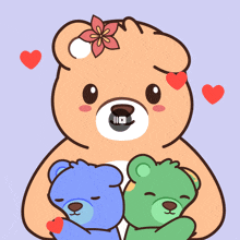 a teddy bear with two teddy bears in its arms